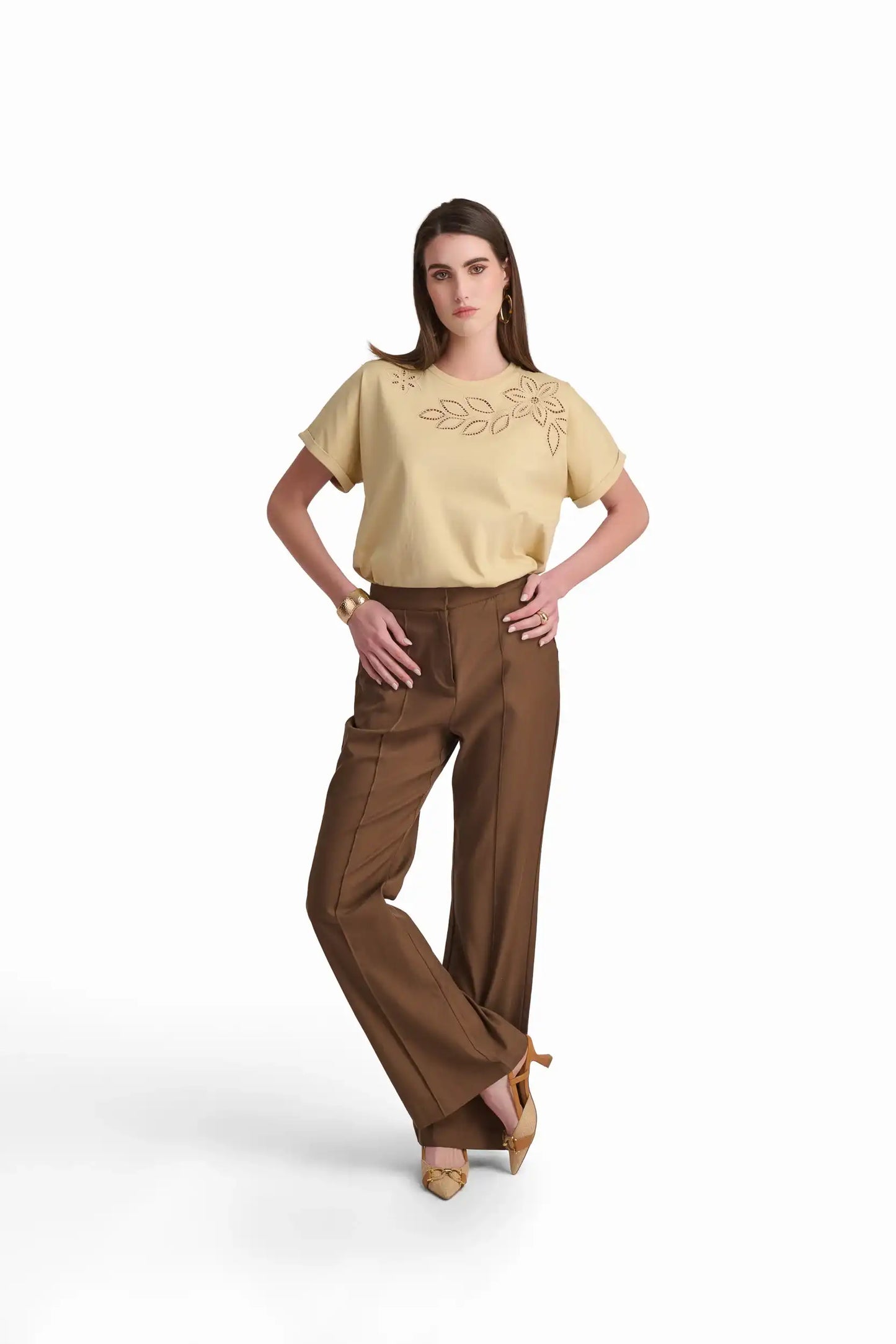 Mocha T-Shirt with Cutwork Detail