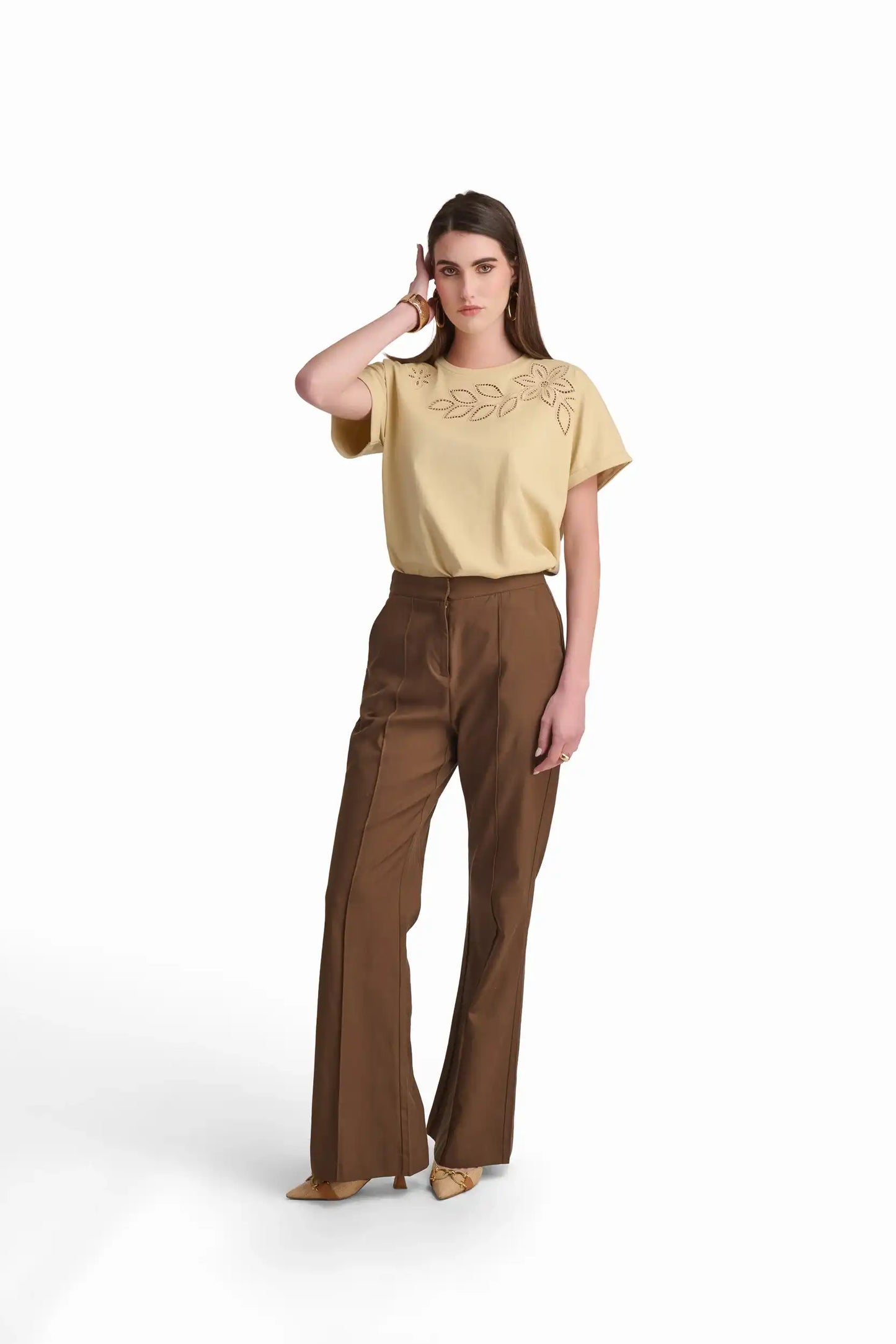 Mocha T-Shirt with Cutwork Detail