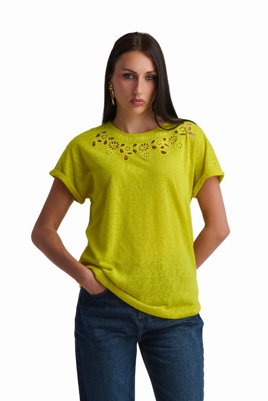 Sunshine Embroidered Neck T-Shirt