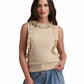 Beige Knit Top with Ruffle Detail