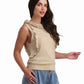Beige Knit Top with Ruffle Detail