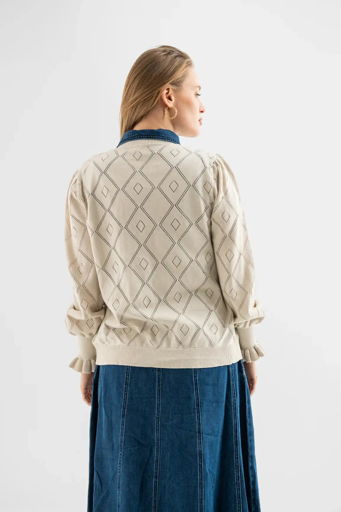 Ivory Diamond Knit Cotton Cardigan