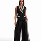 Tailored Vest with Contrast Embellished Collar