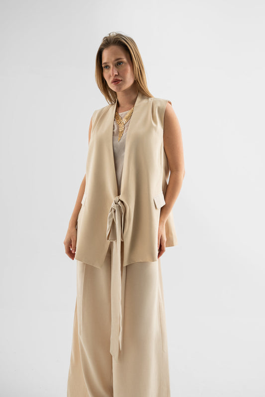 Beige Tie-Front Vest