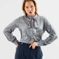 Bow-Neck Satin Shirt - Grey