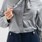 Bow-Neck Satin Shirt - Grey