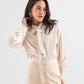 Bow-Neck Satin Shirt - Mocha