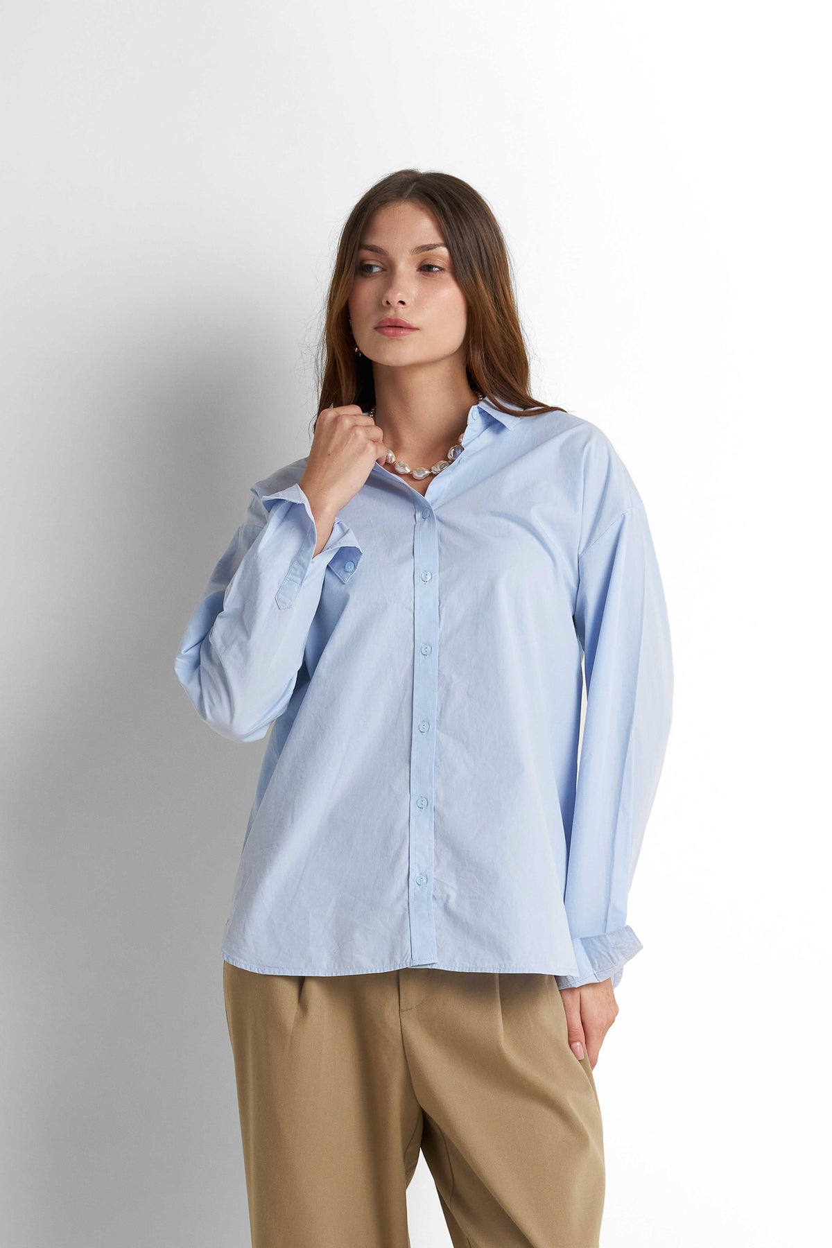 Cotton Buttoned Shirt - Baby Blue