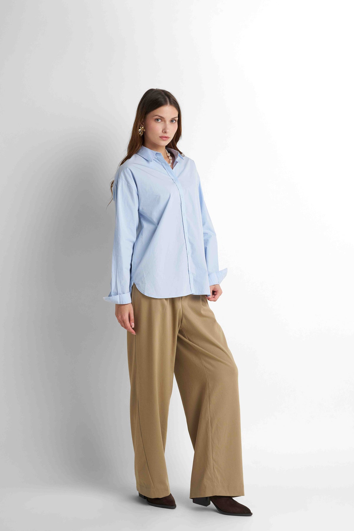 Cotton Buttoned Shirt - Baby Blue