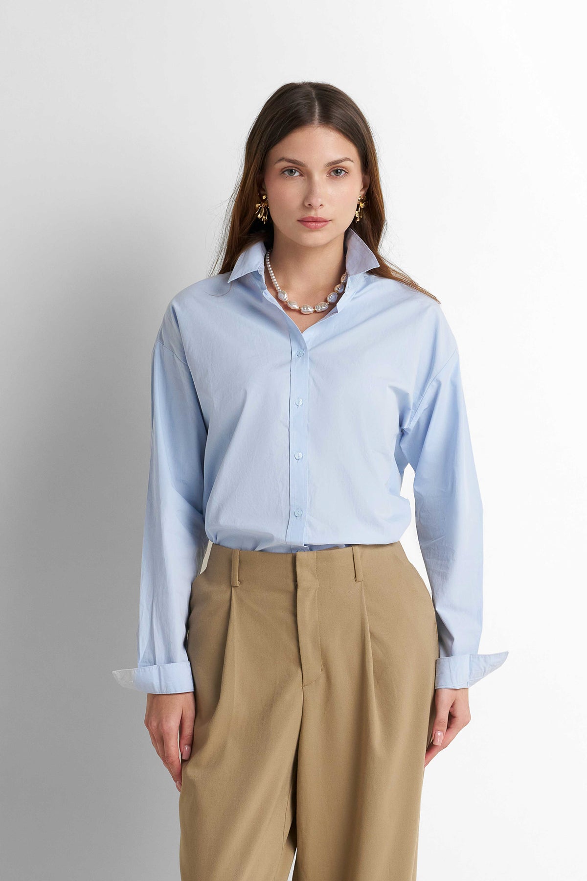 Cotton Buttoned Shirt - Baby Blue