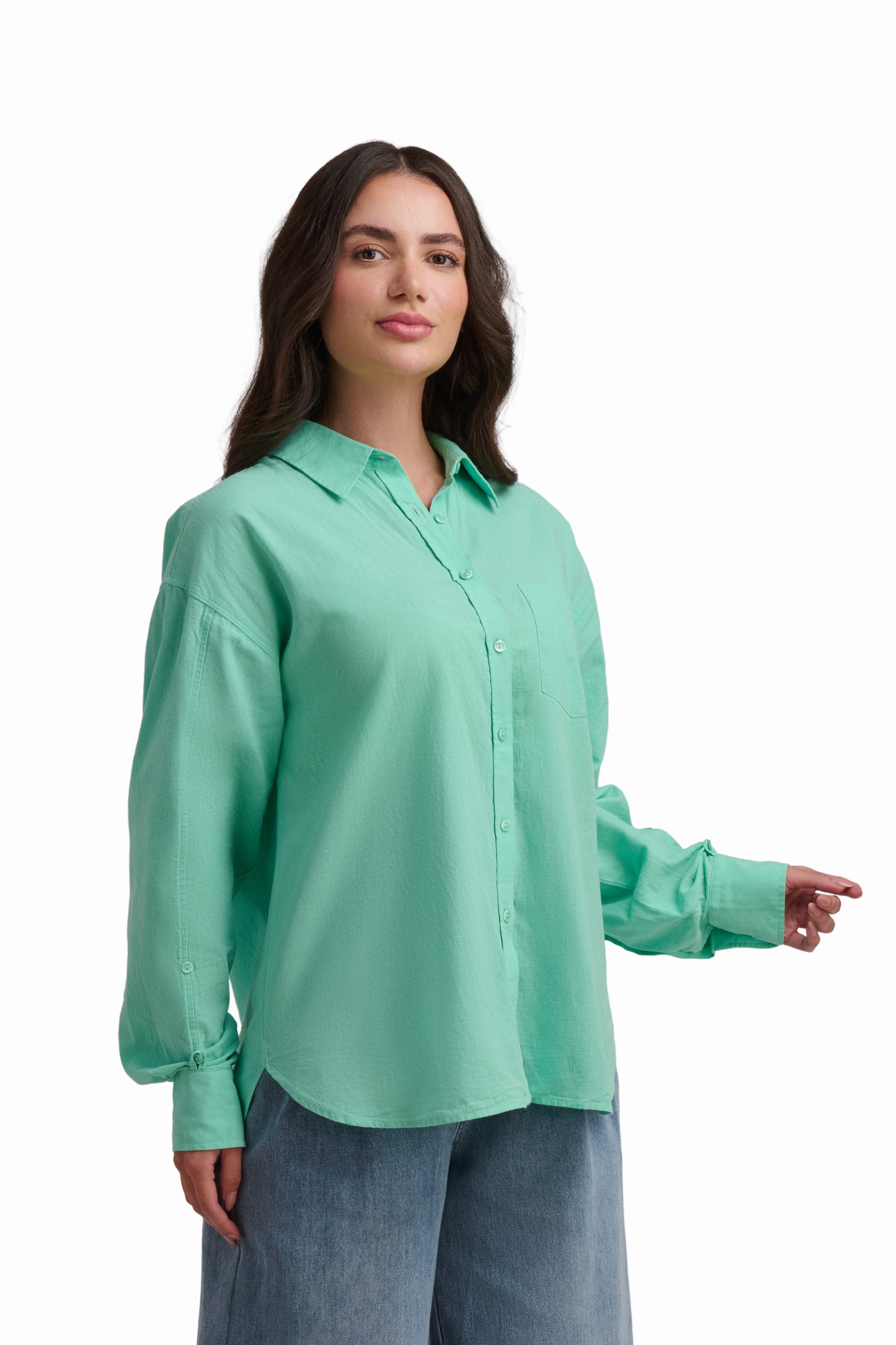 Emerald Breeze Linen Blend Shirt