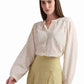 Cream Dotted Button-Up Blouse