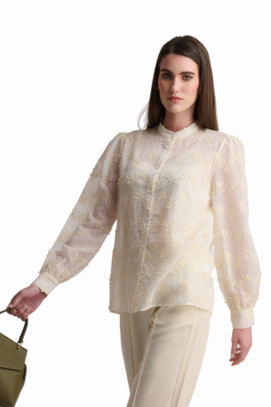 Victorian-Inspired Scalloped Eyelet Blouse