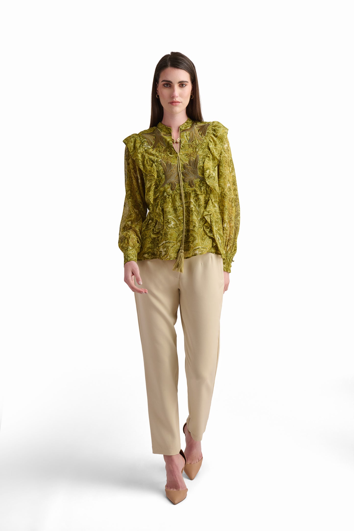 Golden Baroque Ruffle Blouse