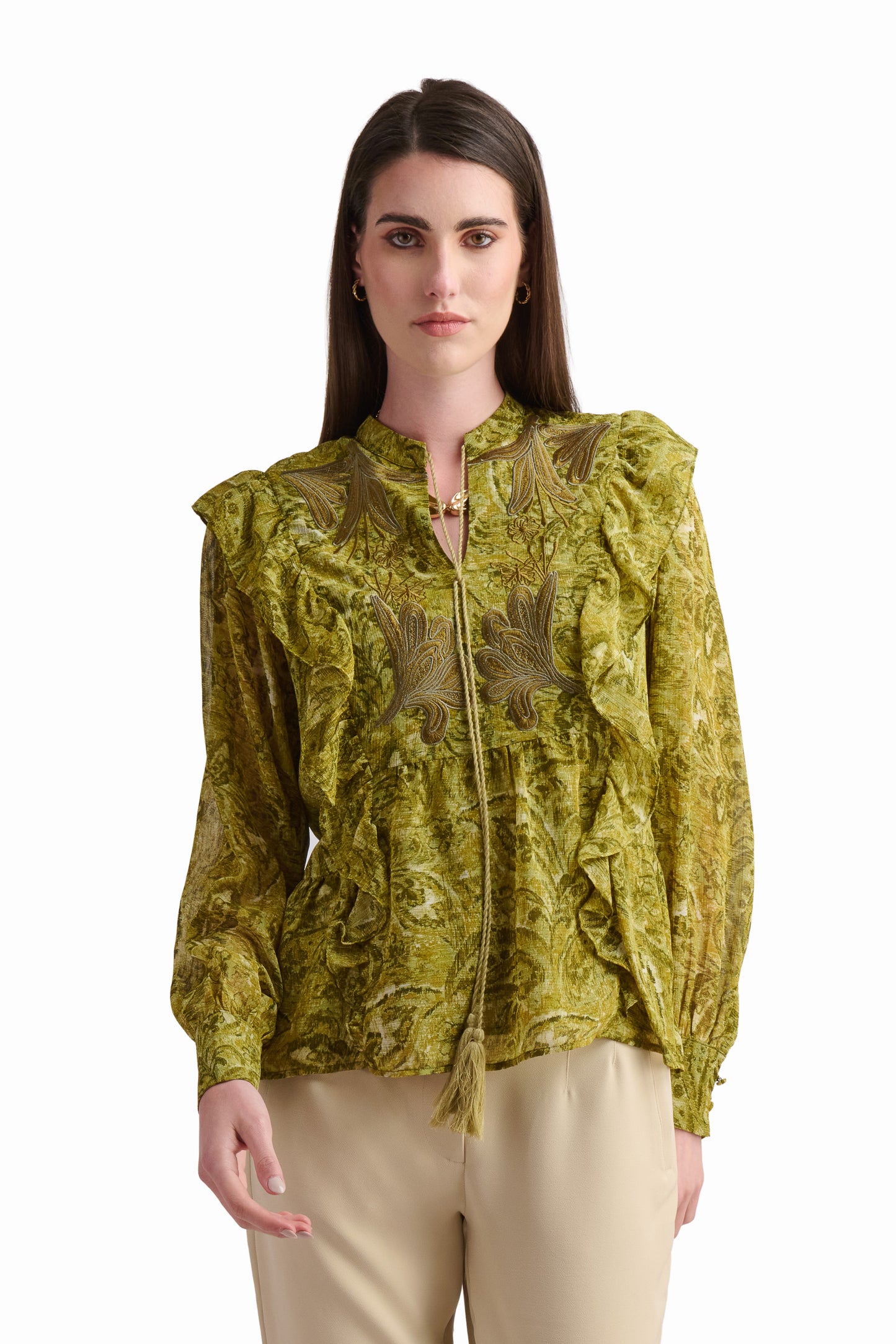 Golden Baroque Ruffle Blouse