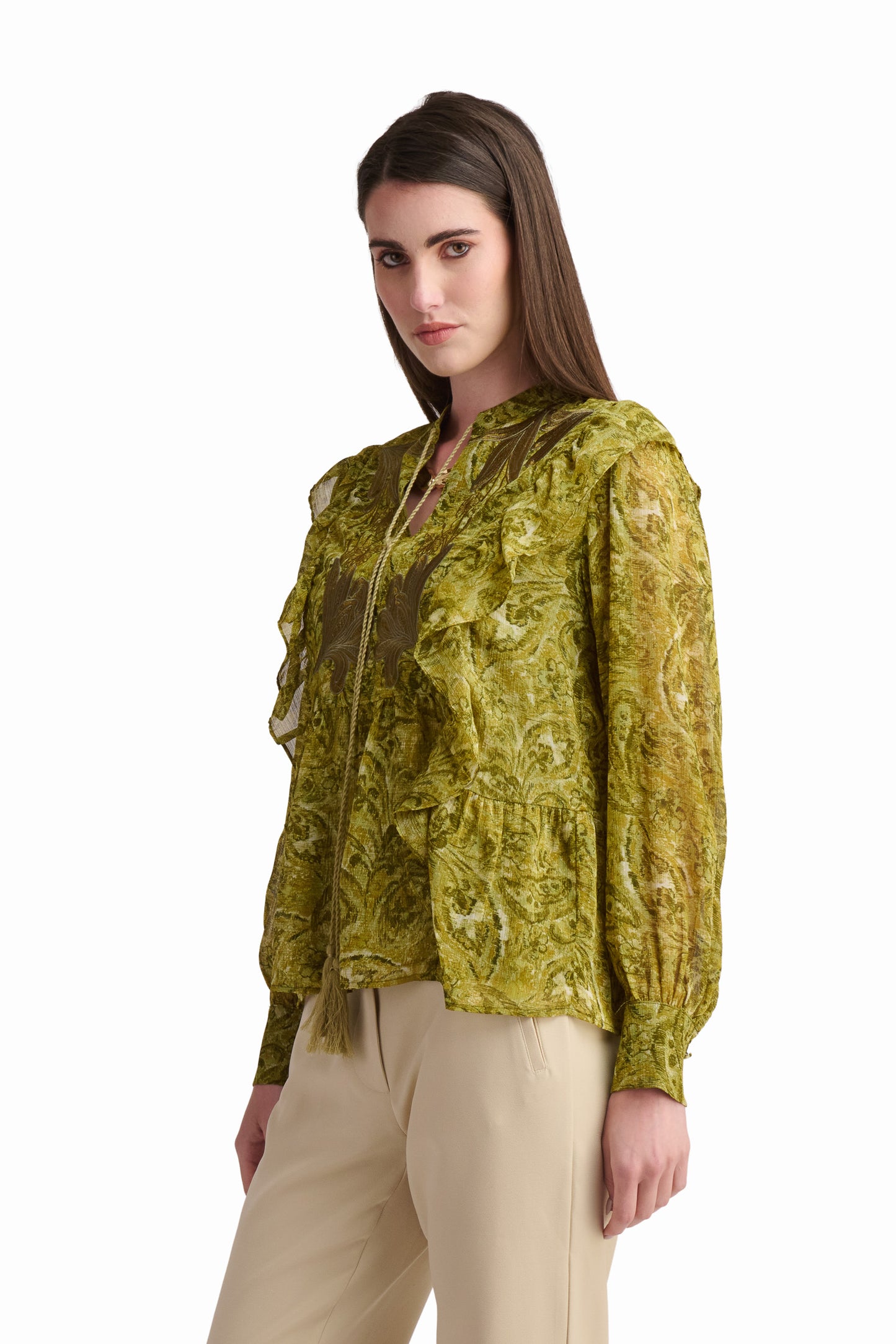 Golden Baroque Ruffle Blouse