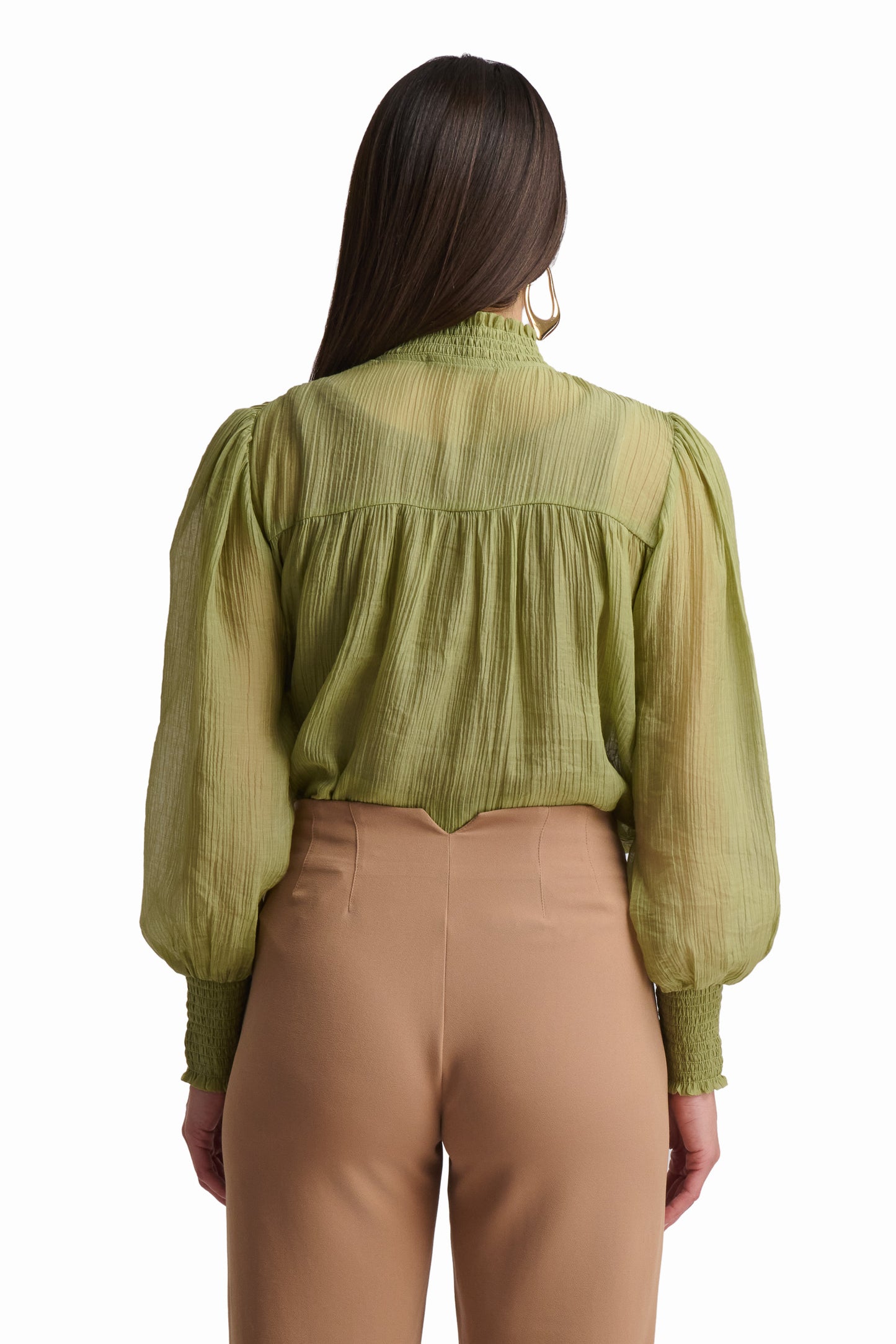 Olive Whisper High-Neck Blouse