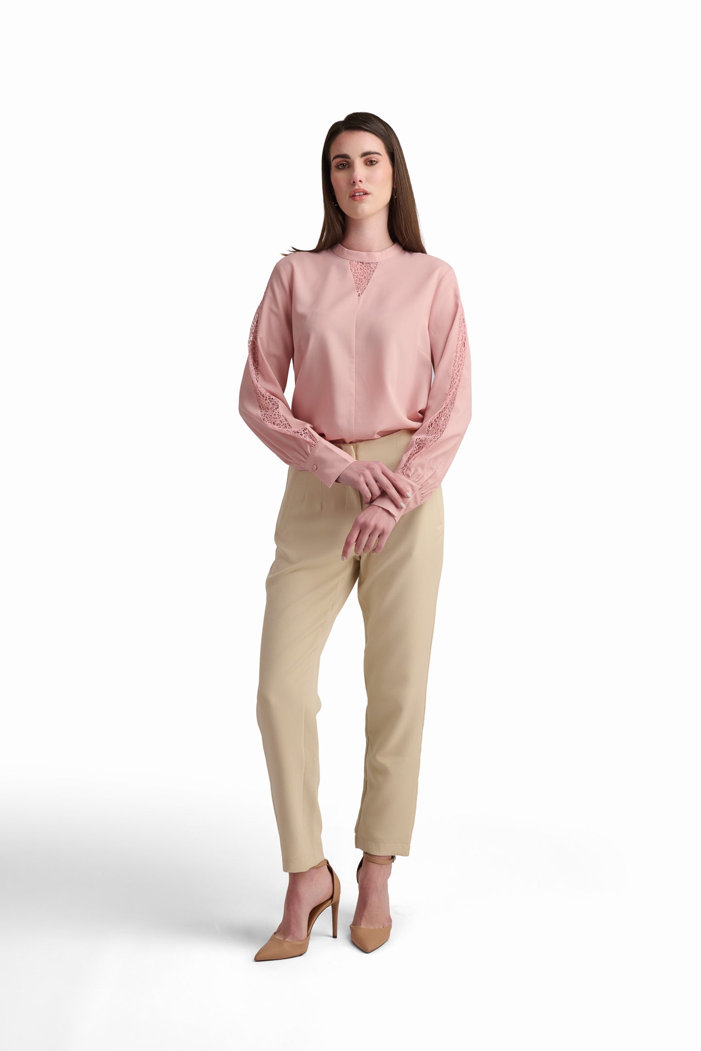 Blush Pink Blouse with Lace Detail
