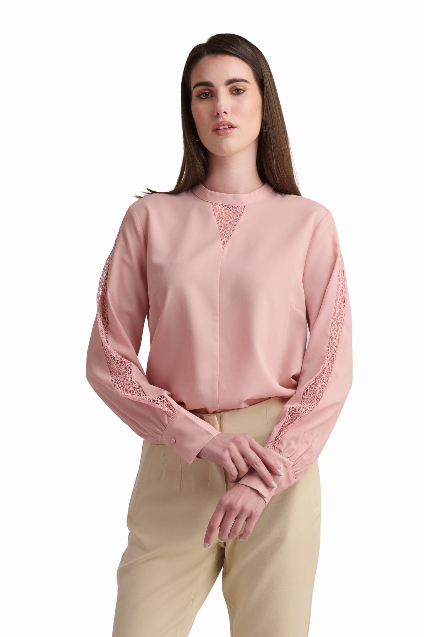 Blush Pink Blouse with Lace Detail