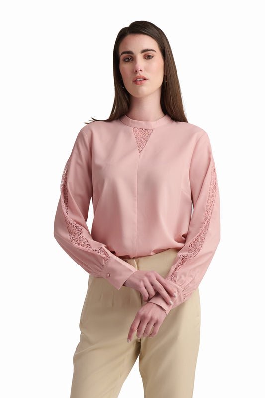 Blush Keyhole Neck Blouse