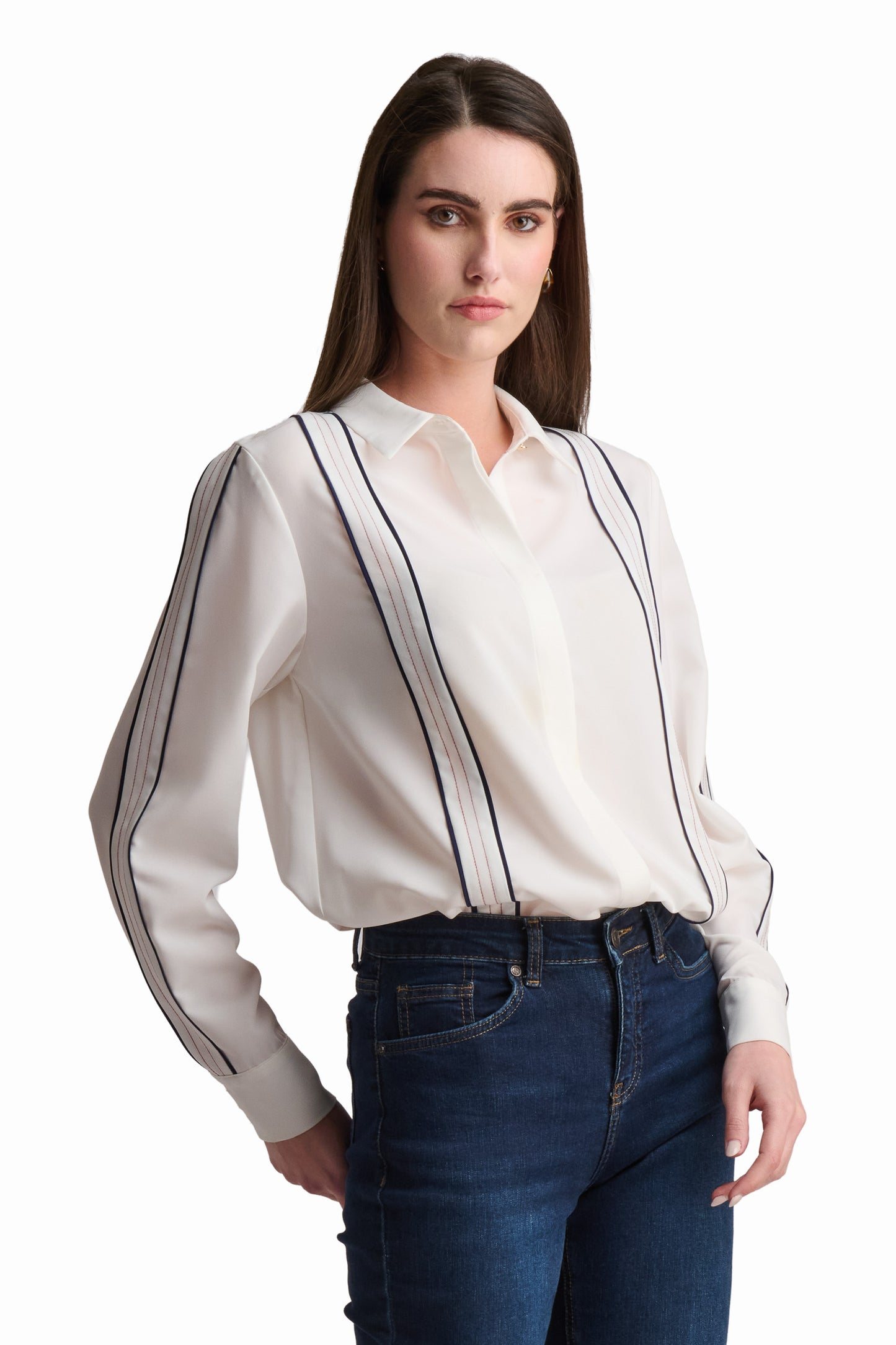 White Shirt With Contrast Stripe Detailing