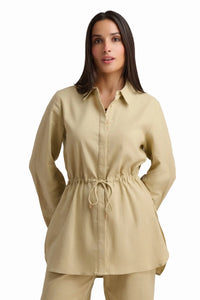 Beige Drawstring Waist Tunic Shirt