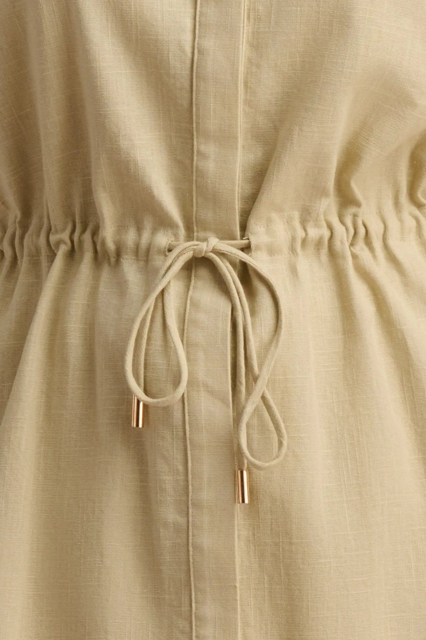 Beige Drawstring Waist Tunic Shirt
