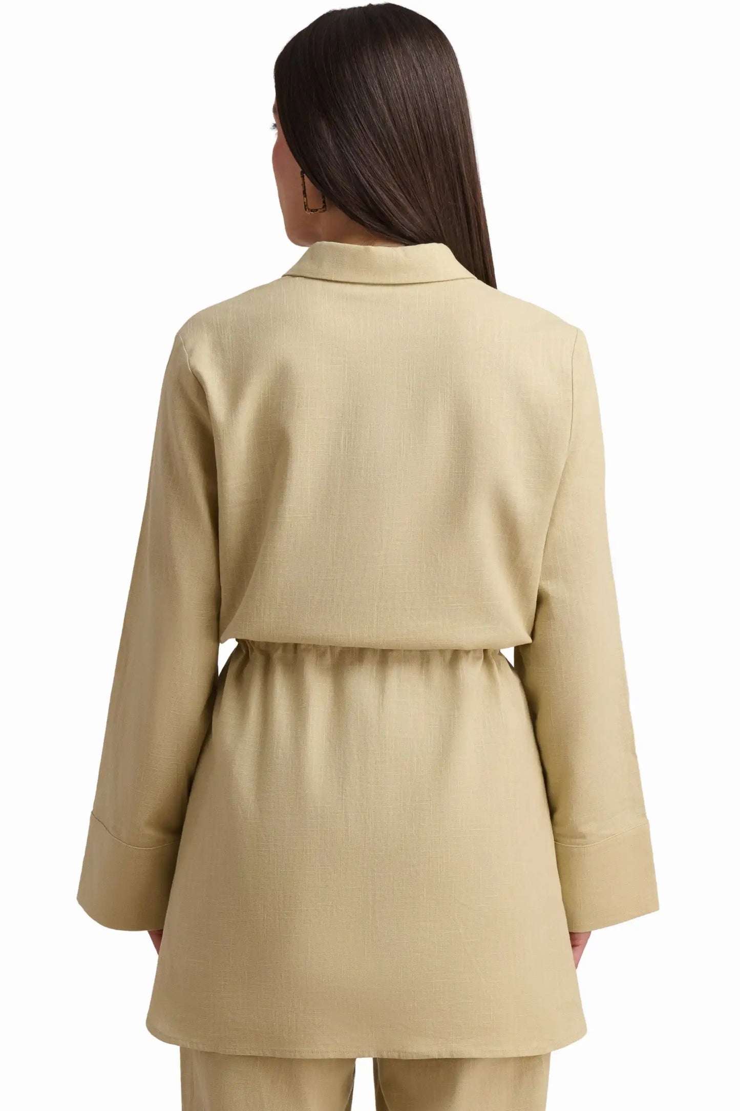 Beige Drawstring Waist Tunic Shirt