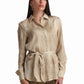 Golden Tie-Waist Satin Blouse