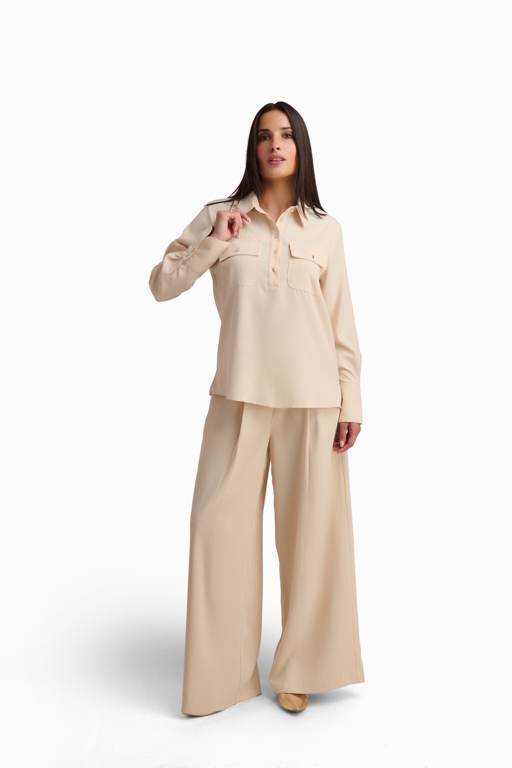 Chic Beige Utility Blouse