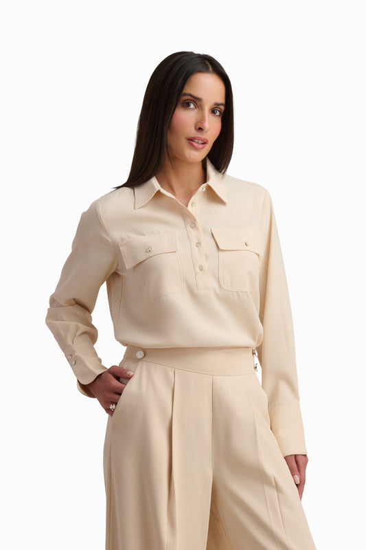 Chic Beige Utility Blouse