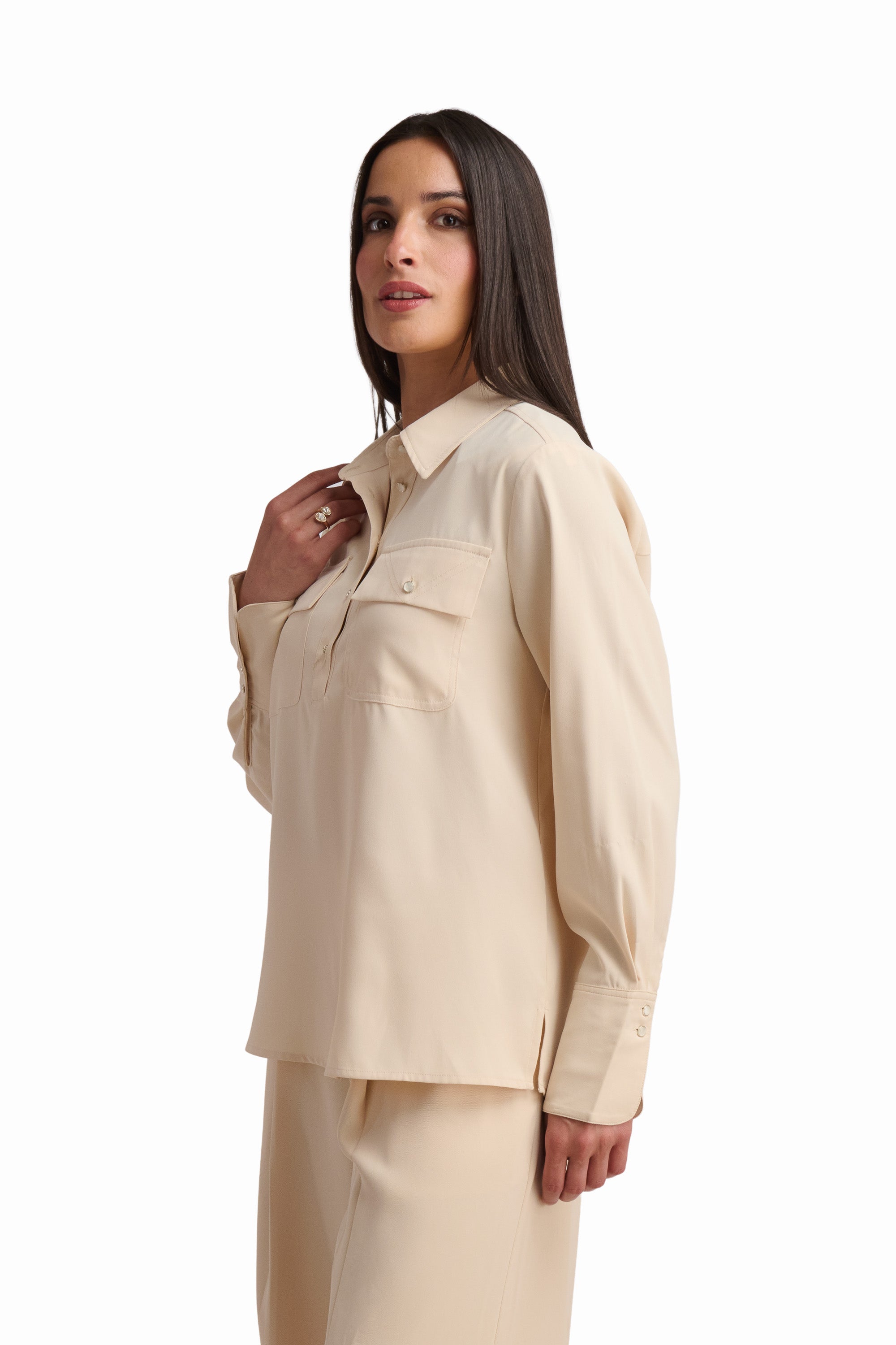 Chic Beige Utility Blouse
