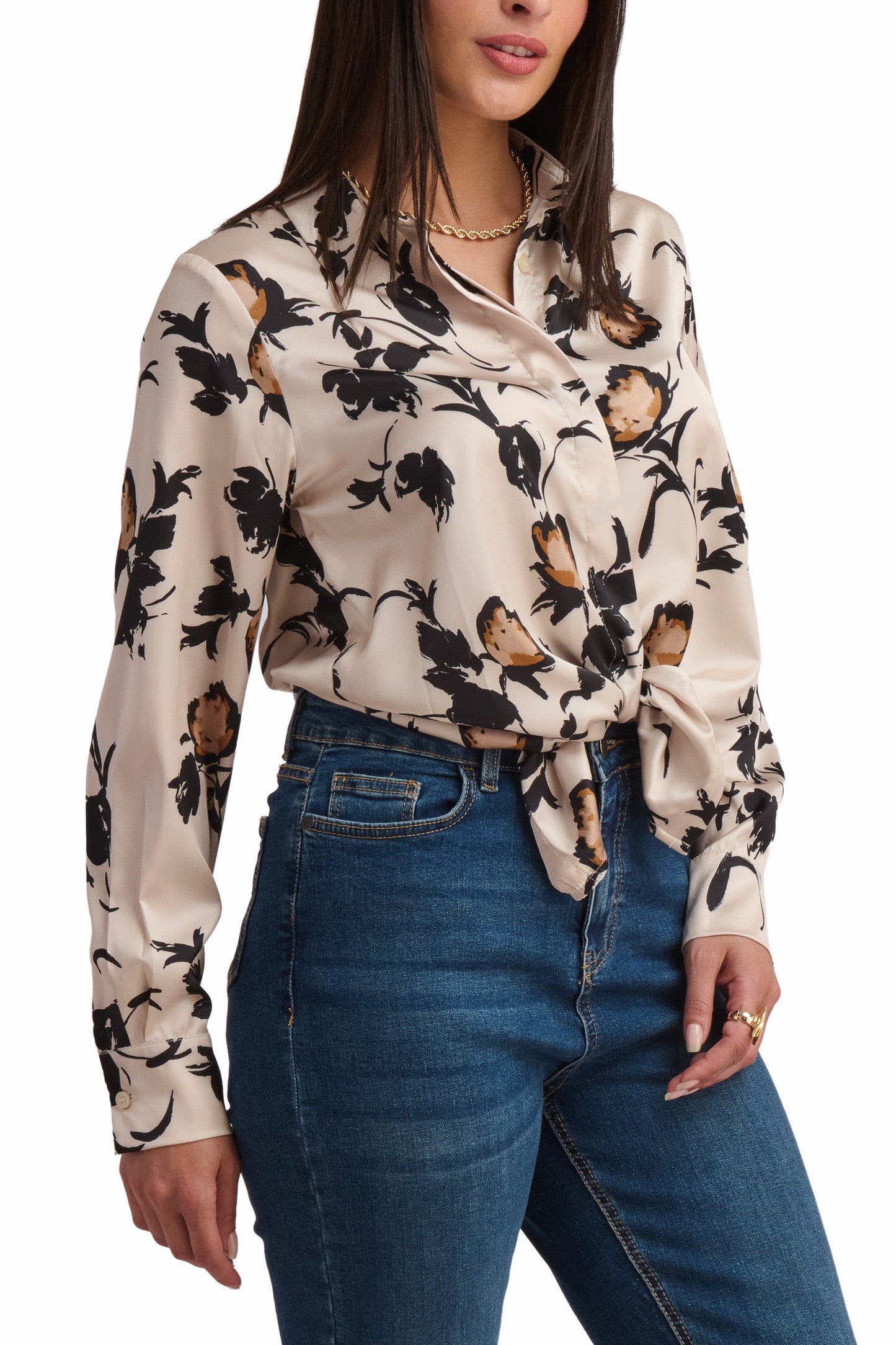 Abstract Print Satin Shirt