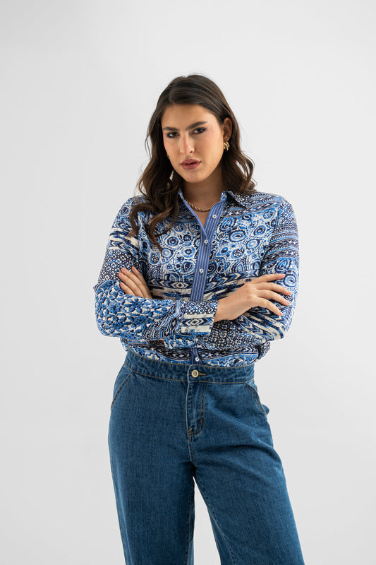 Blue Paisley Viscose Shirt