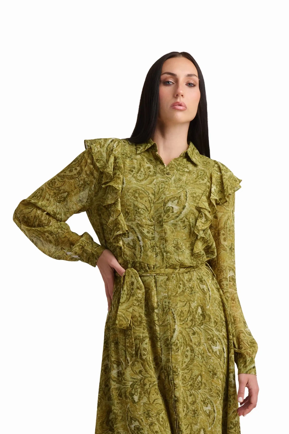 Printed Belted Maxi Dress