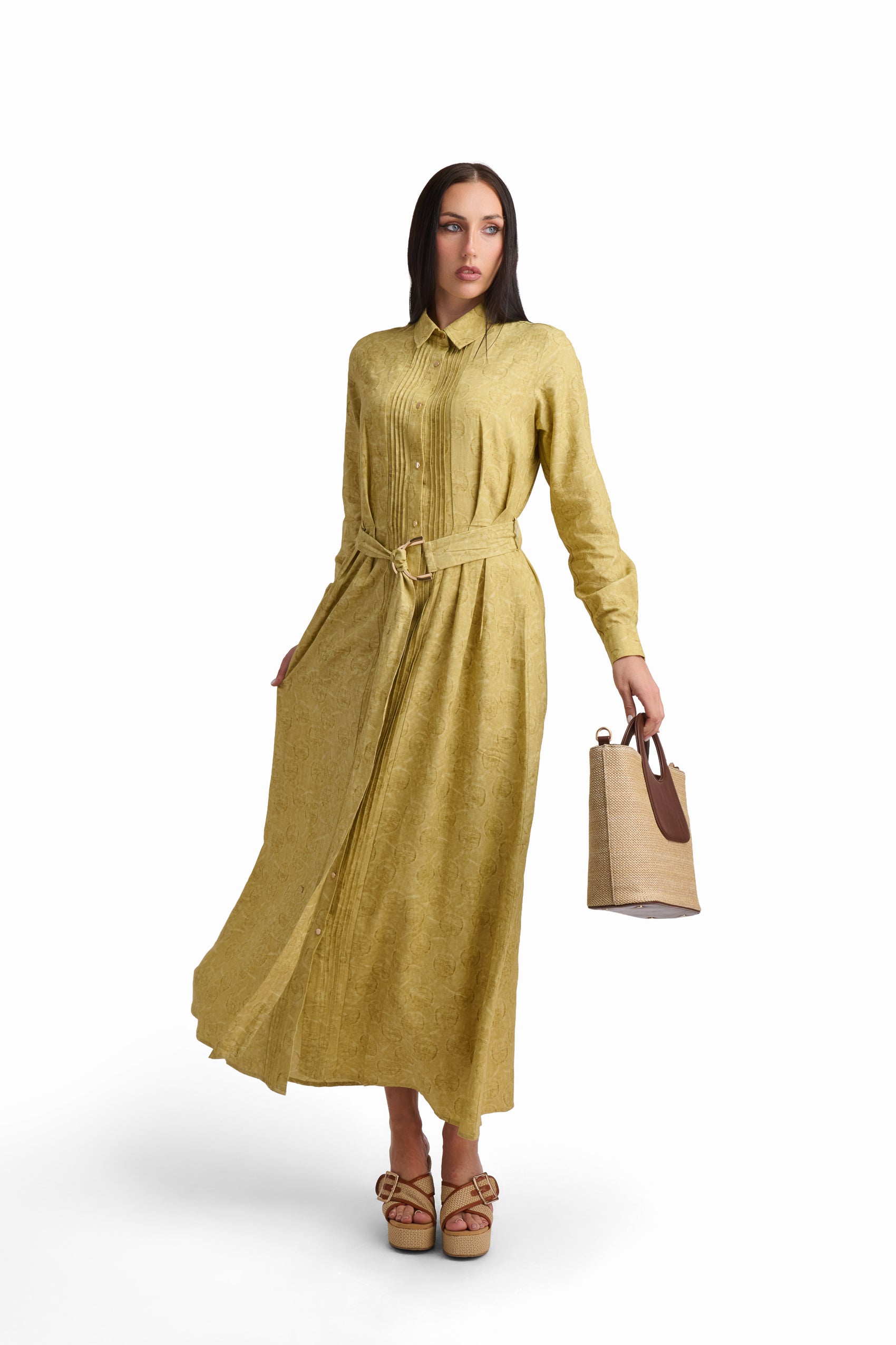 Textured Maxi Shirt Dress with Belt