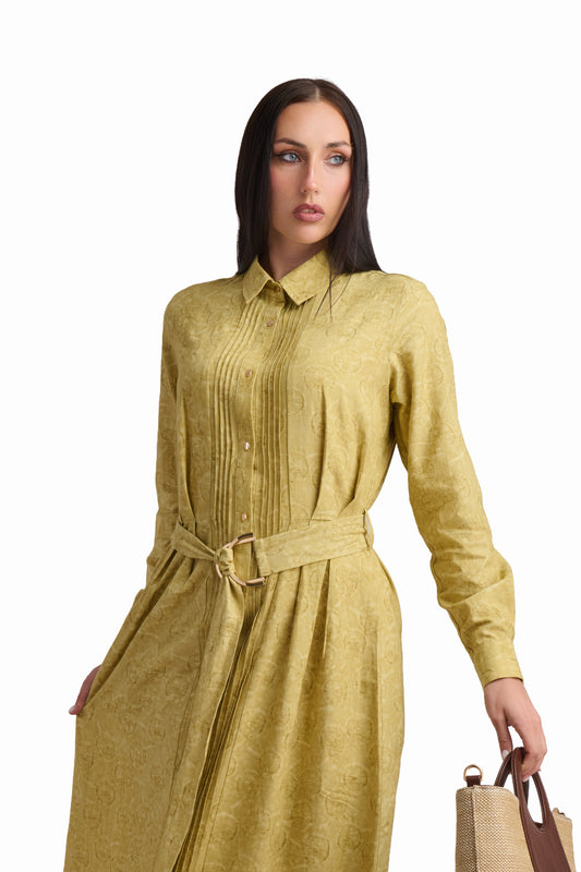 Textured Maxi Shirt Dress with Belt