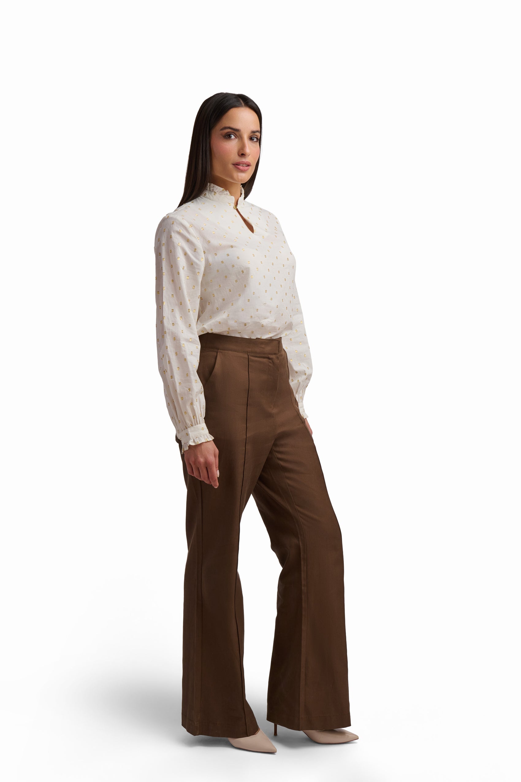 Cream Blouse with Metallic Dots