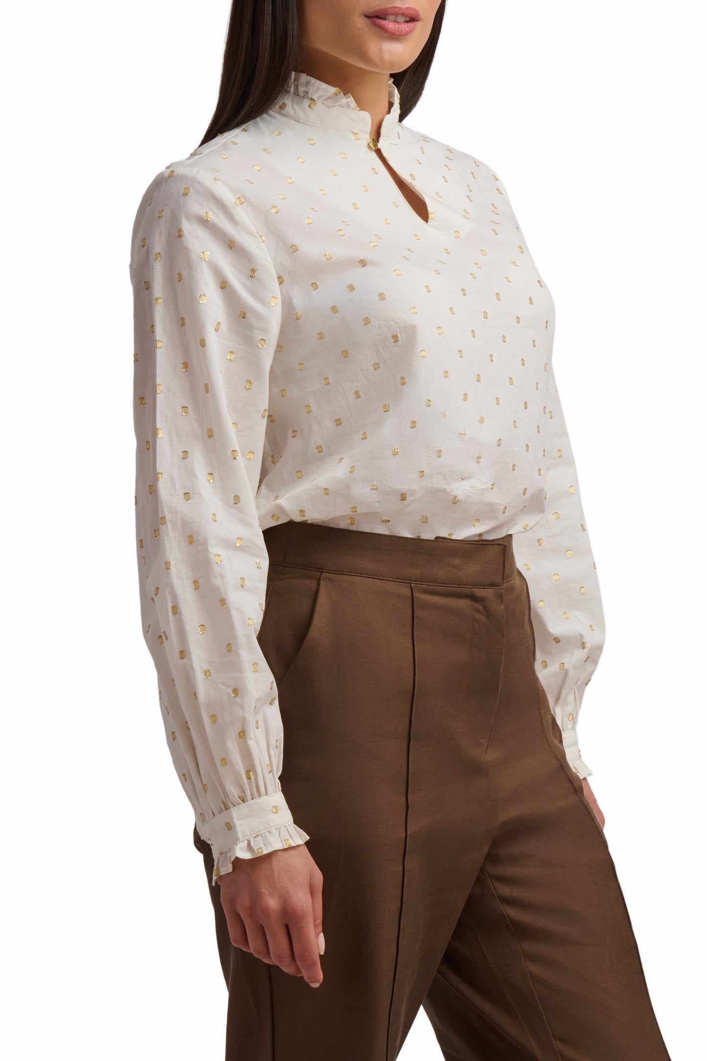 Cream Blouse with Metallic Dots