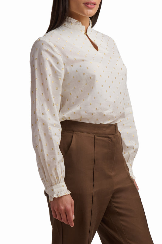 Cream Blouse with Metallic Dots