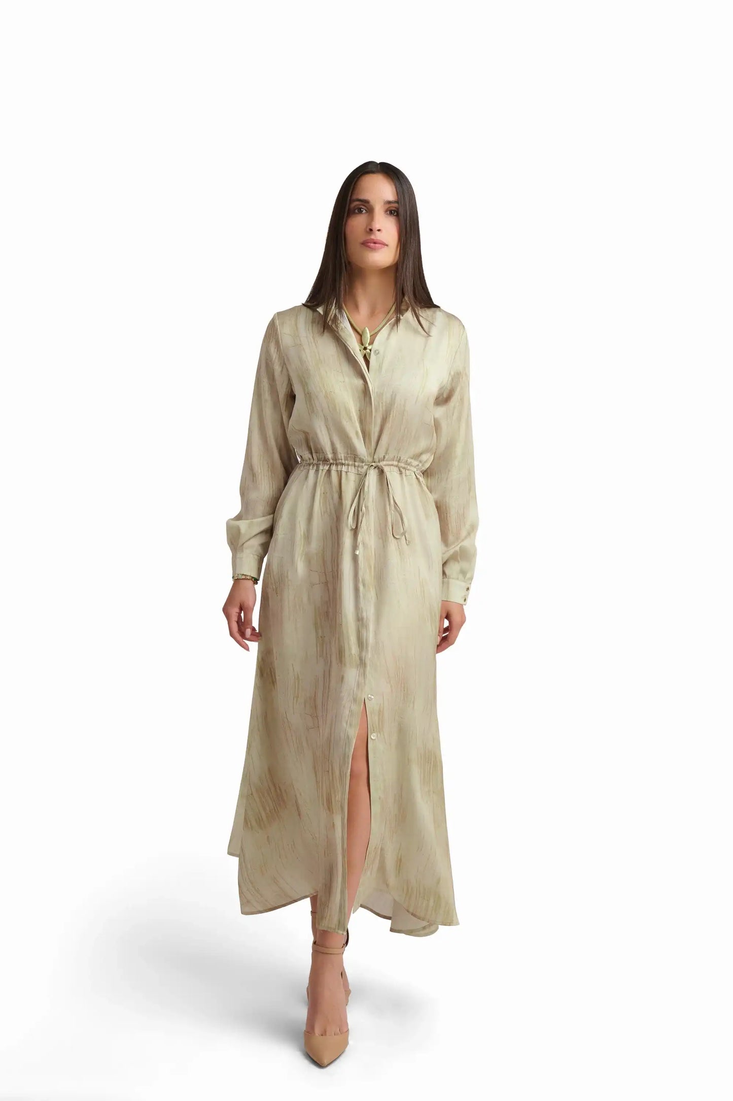 Elegant Drawstring-Waist Maxi Dress