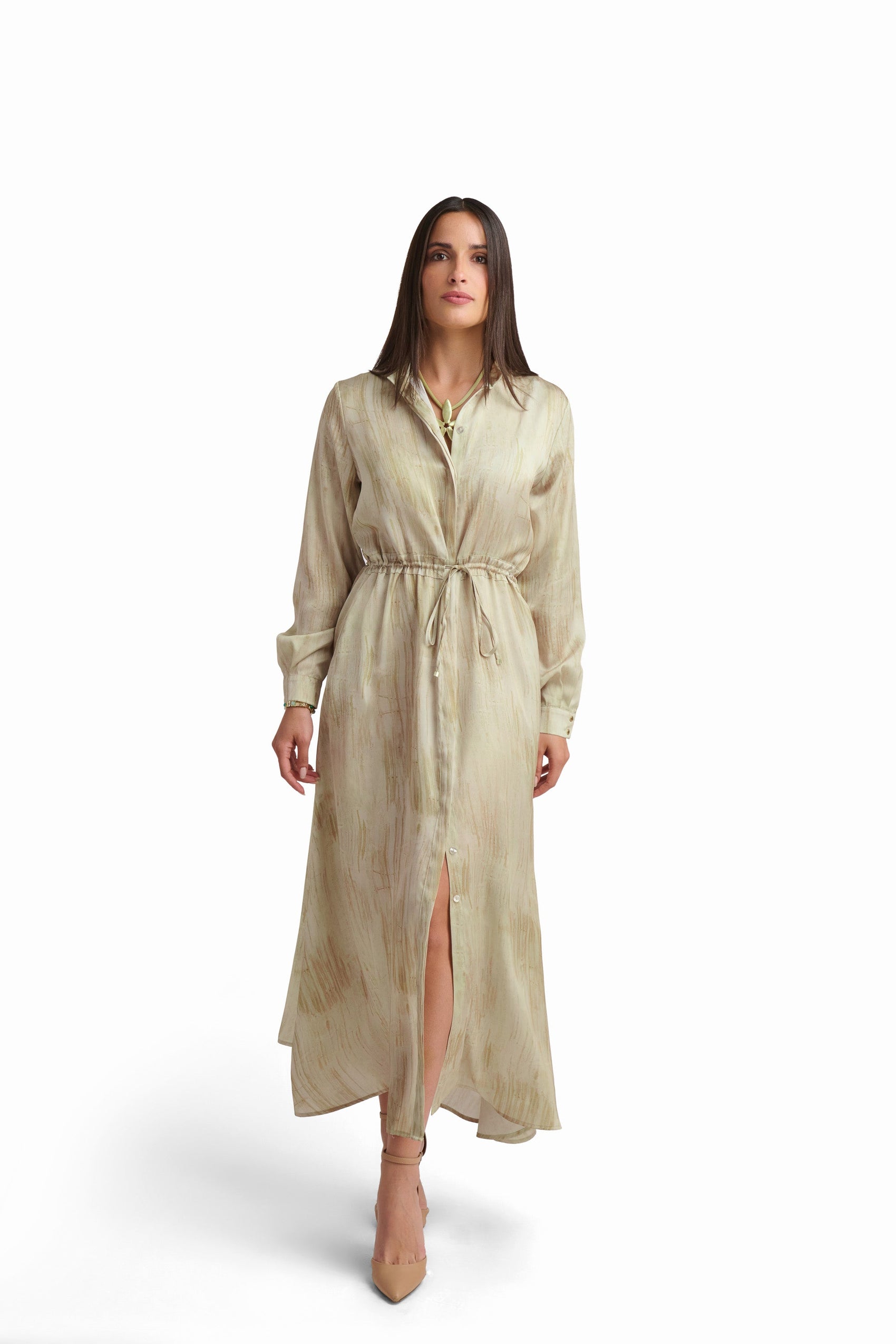 Elegant Drawstring-Waist Maxi Dress