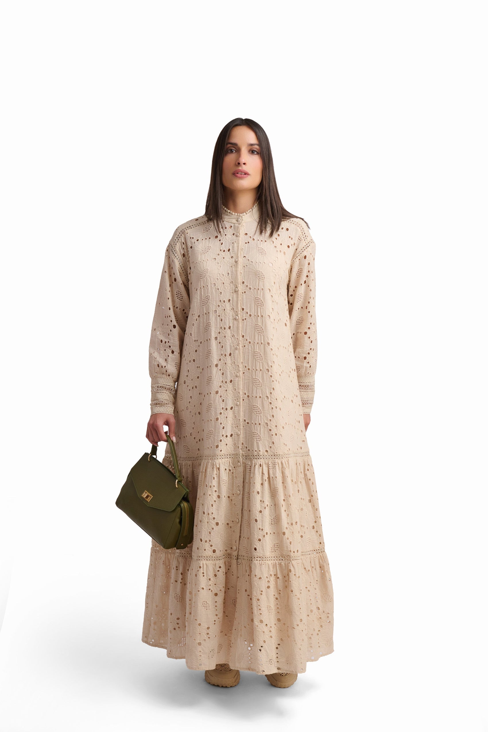 Beige Tiered Printed Maxi Dress