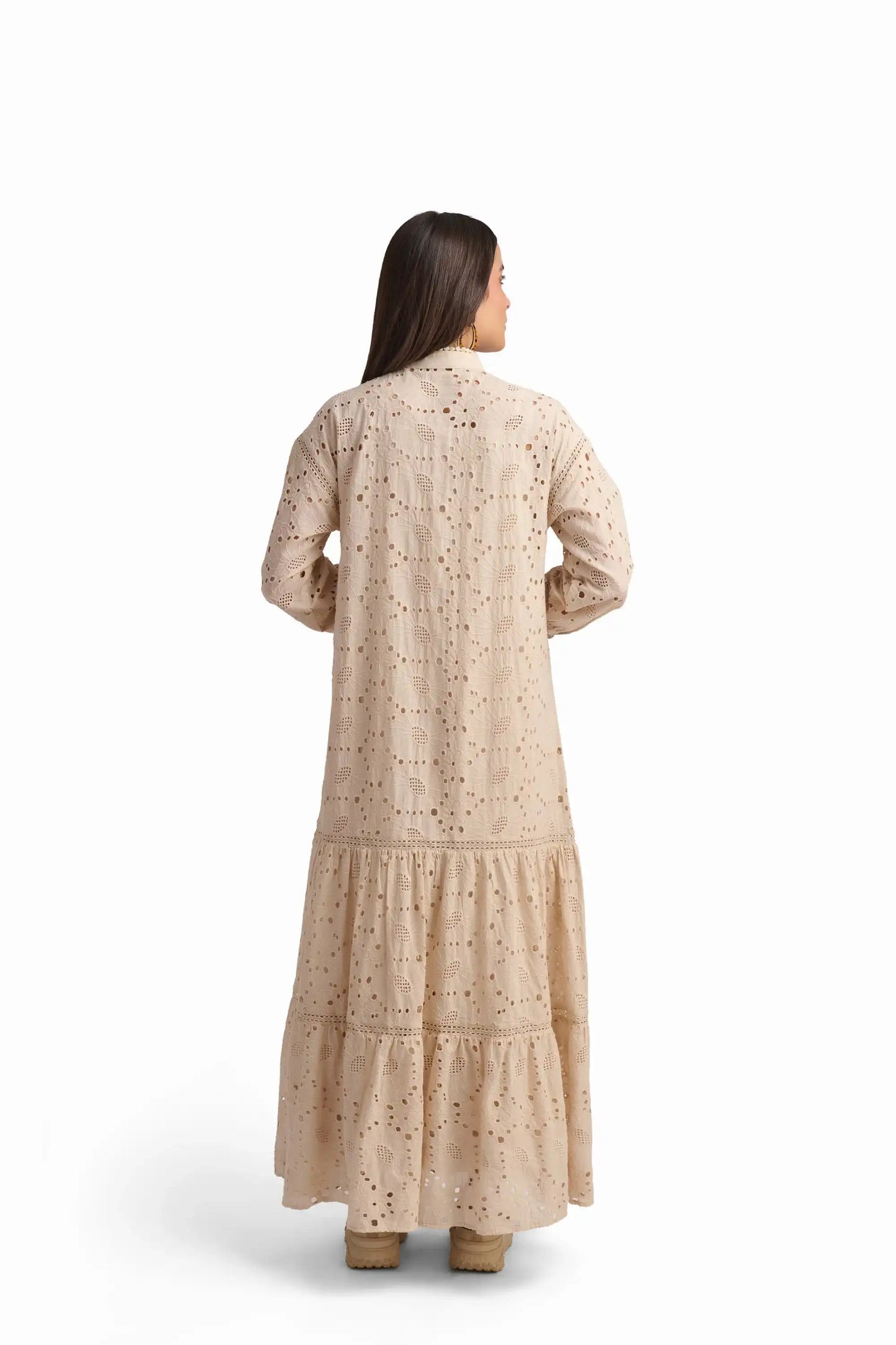 Beige Cutwork Maxi Dress