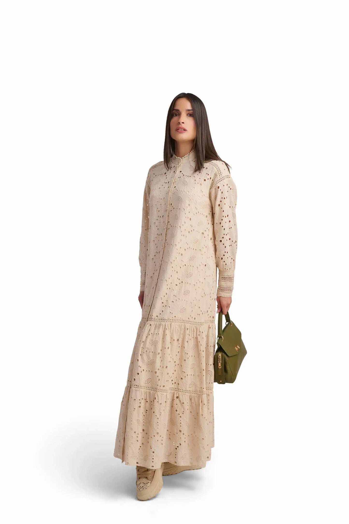 Beige Cutwork Maxi Dress