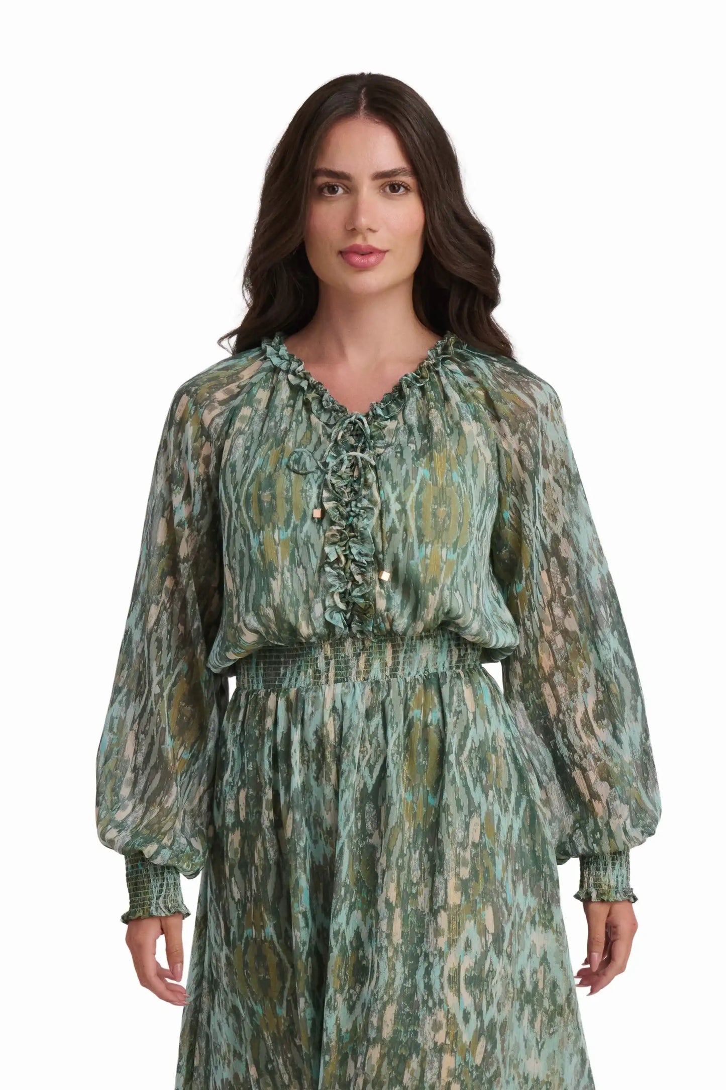 Deep Emerald Ruffle-Detail Maxi Dress