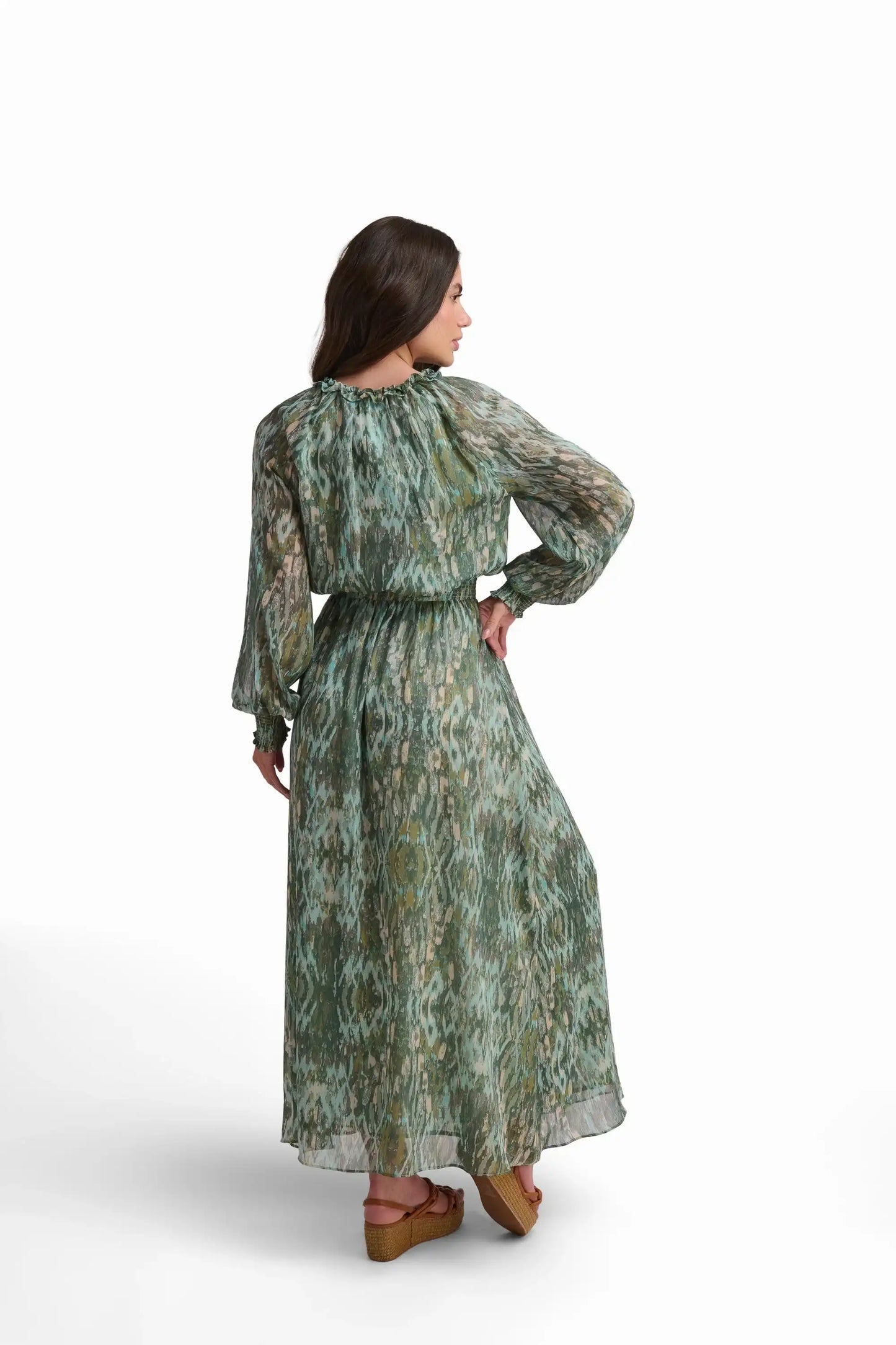 Deep Emerald Ruffle-Detail Maxi Dress