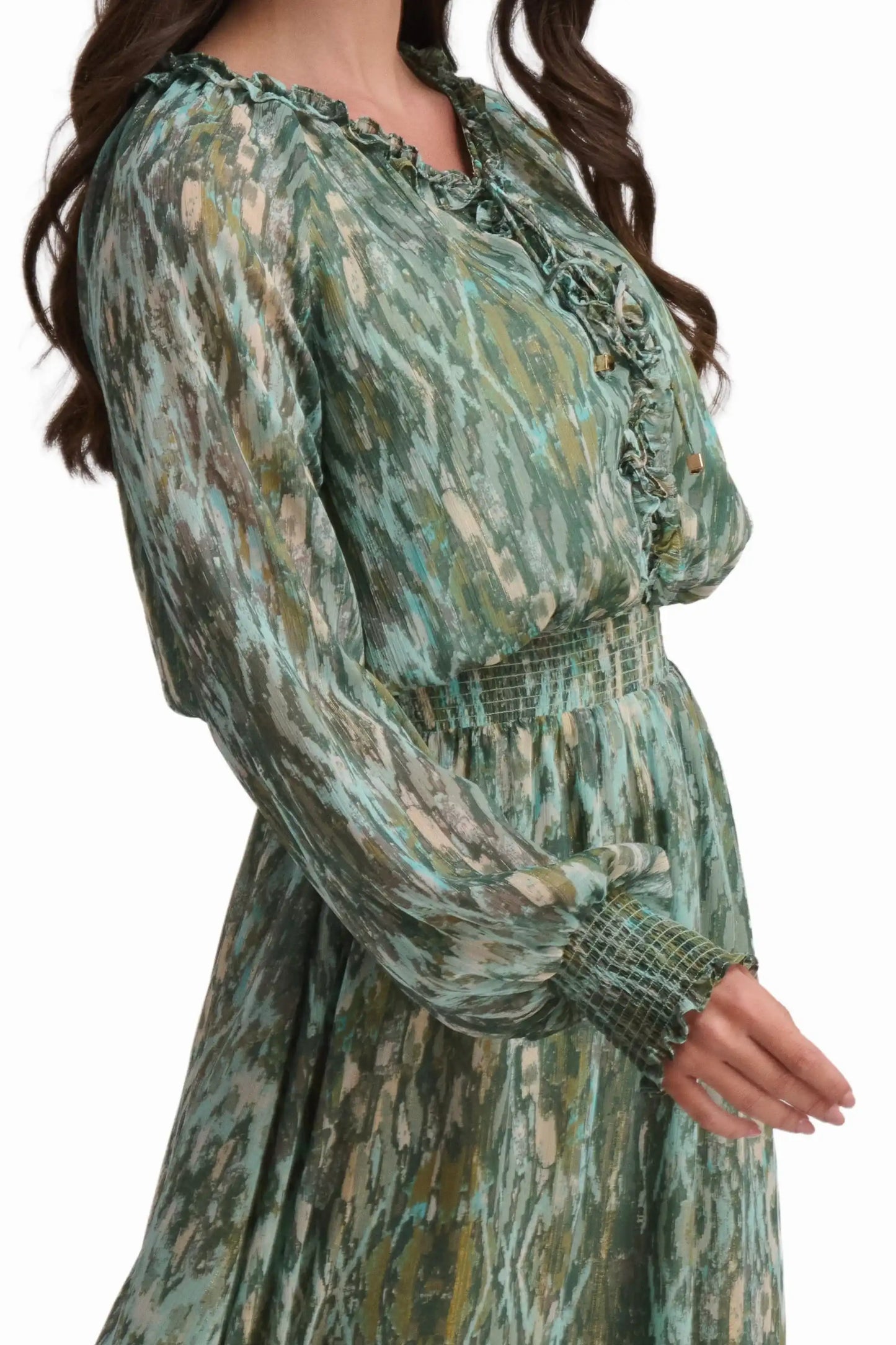 Deep Emerald Ruffle-Detail Maxi Dress
