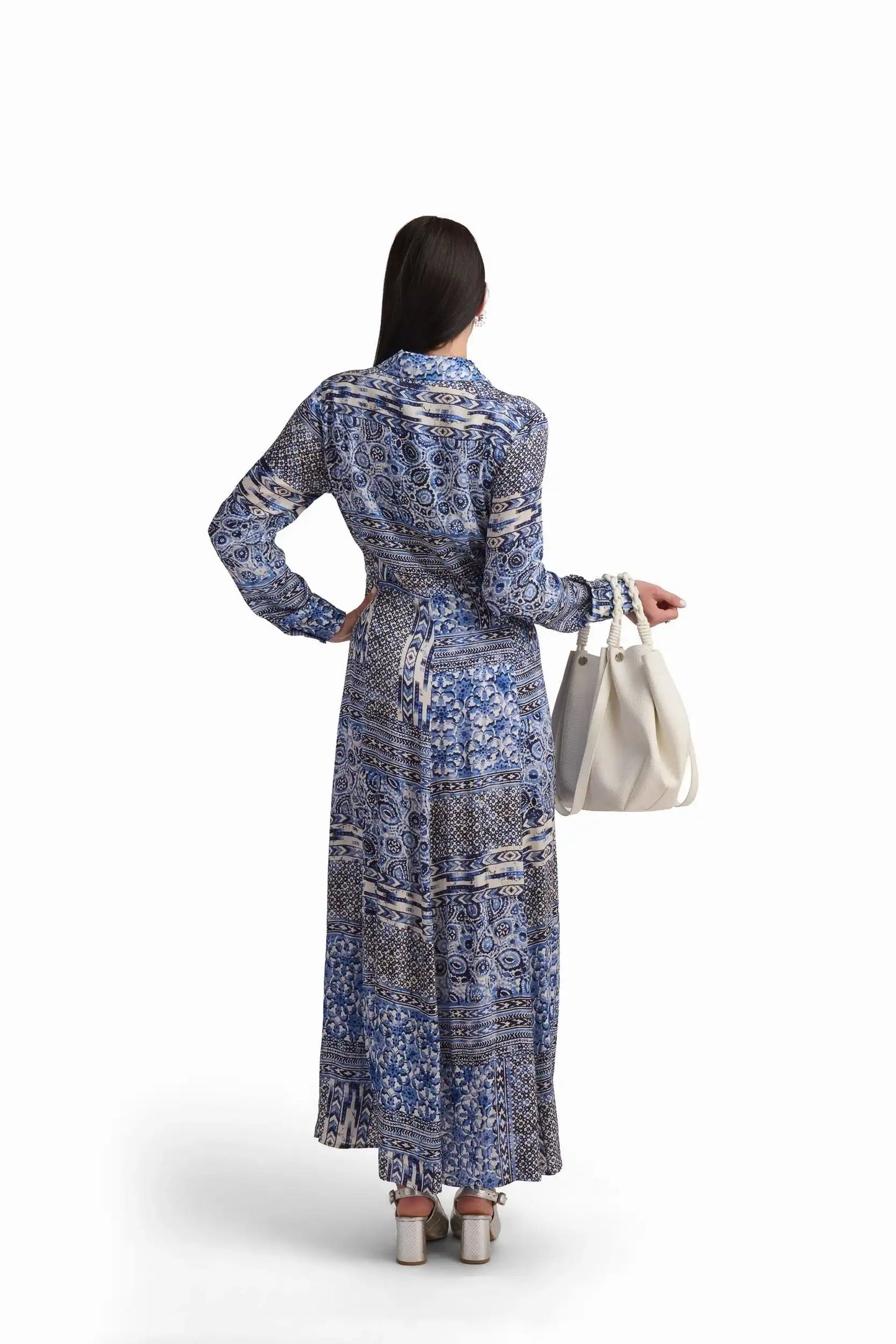 Blue Patchwork Maxi Dress