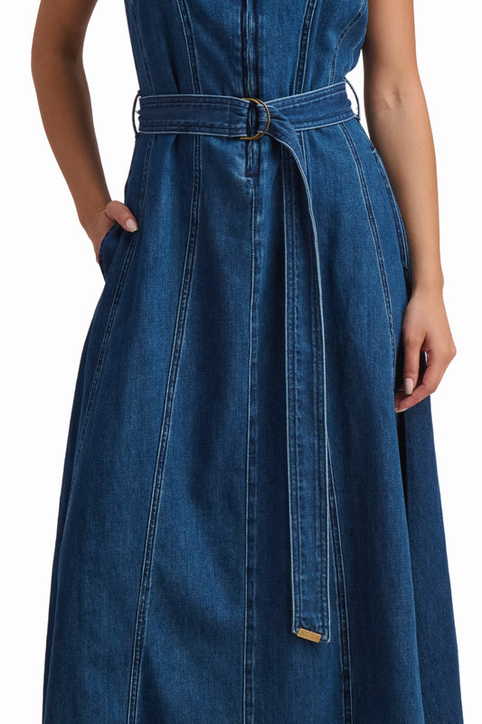 Indigo Belted Denim Maxi Dress